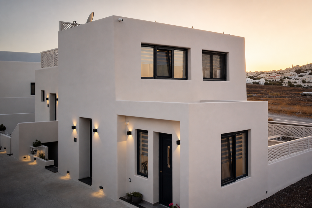 The Cosmopolitan Karterados Urban Suites at sunset